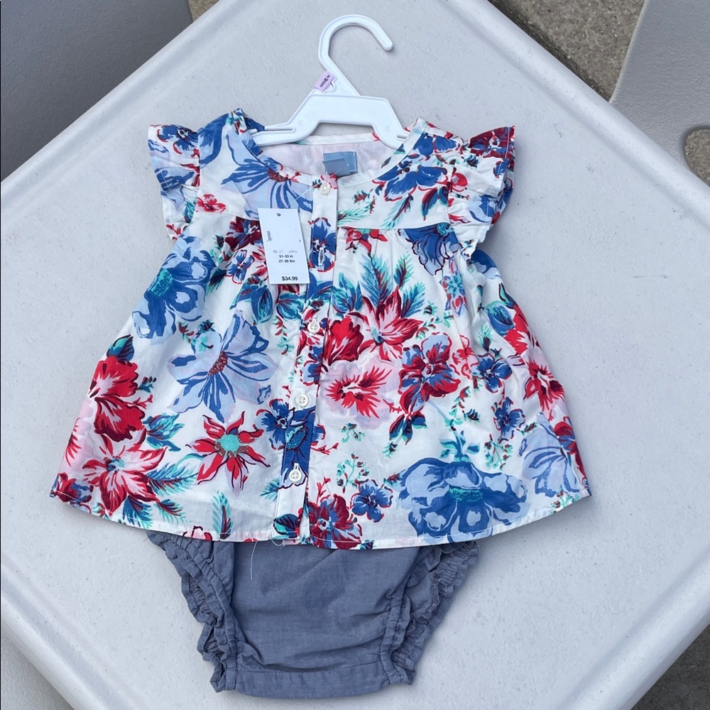 GAP Floral Diaper Cover Set - Red, Blue, and Gray